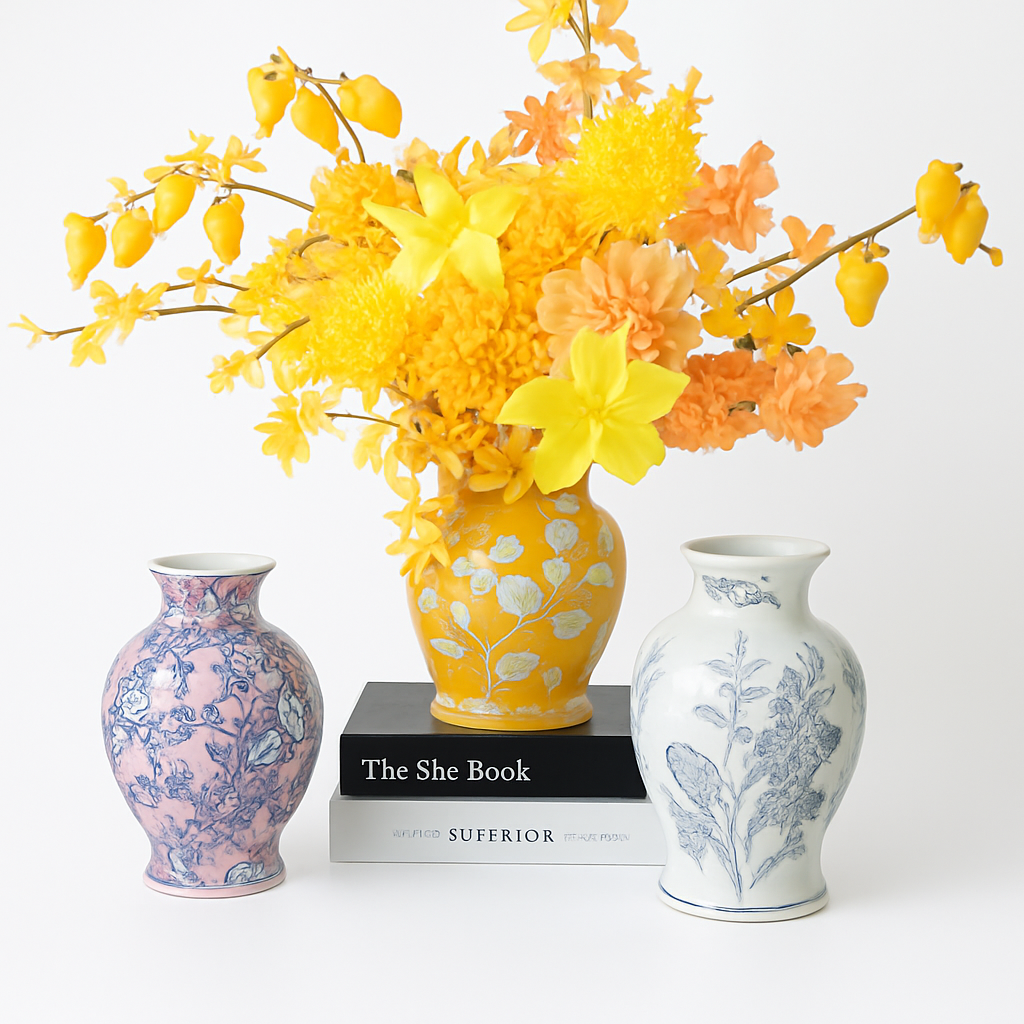 Vintage Chinese-Inspired Floral Vase 1pc