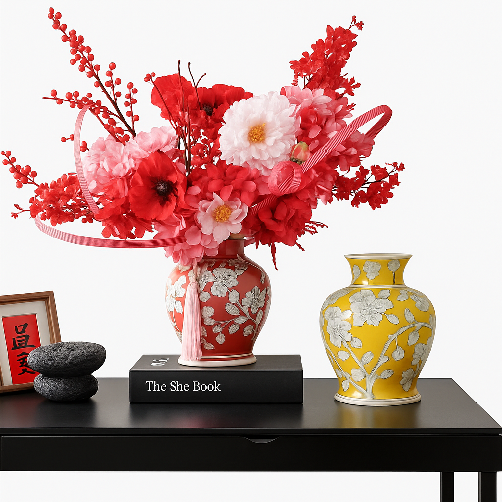 Vintage Chinese-Inspired Floral Vase 1pc