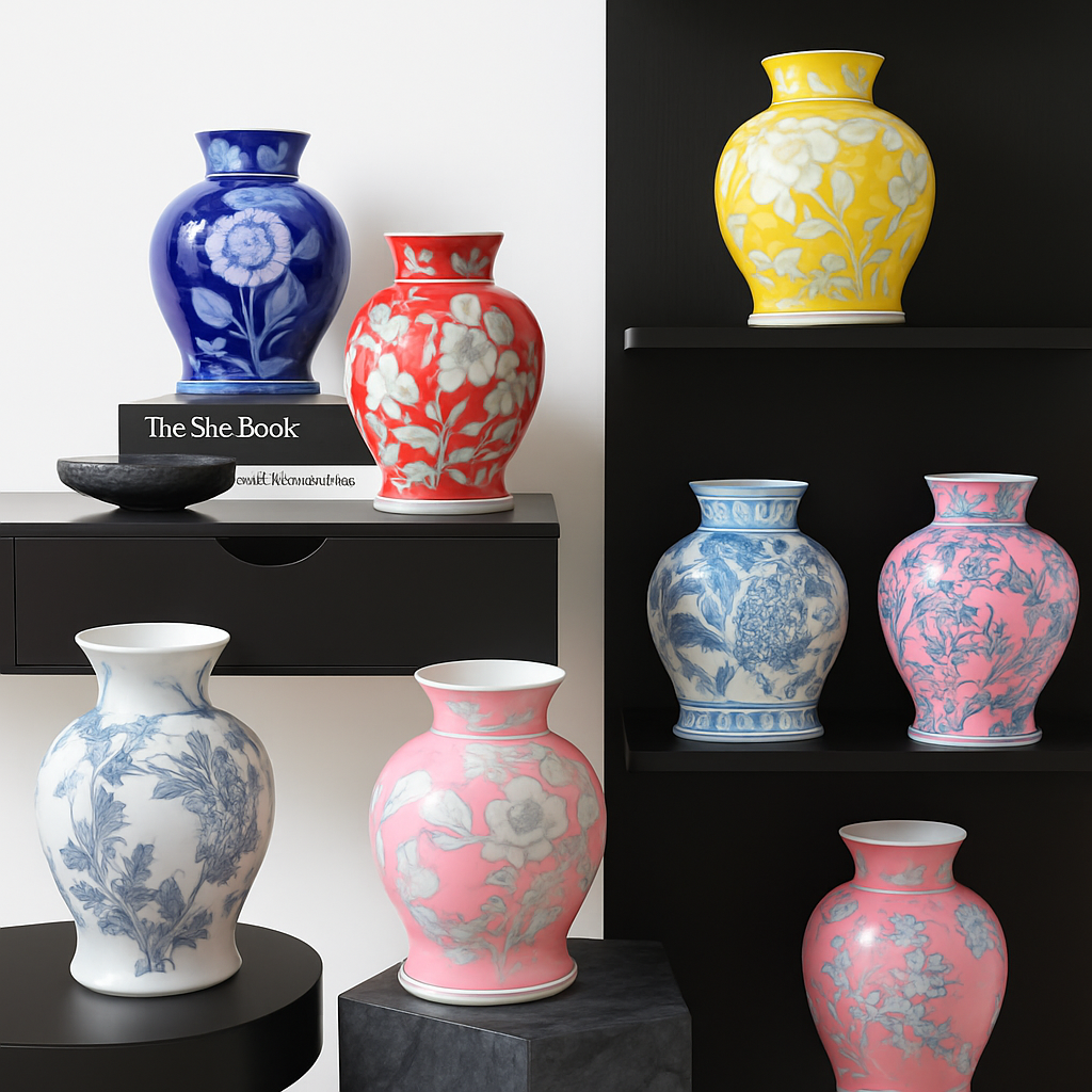 Vintage Chinese-Inspired Floral Vase 1pc