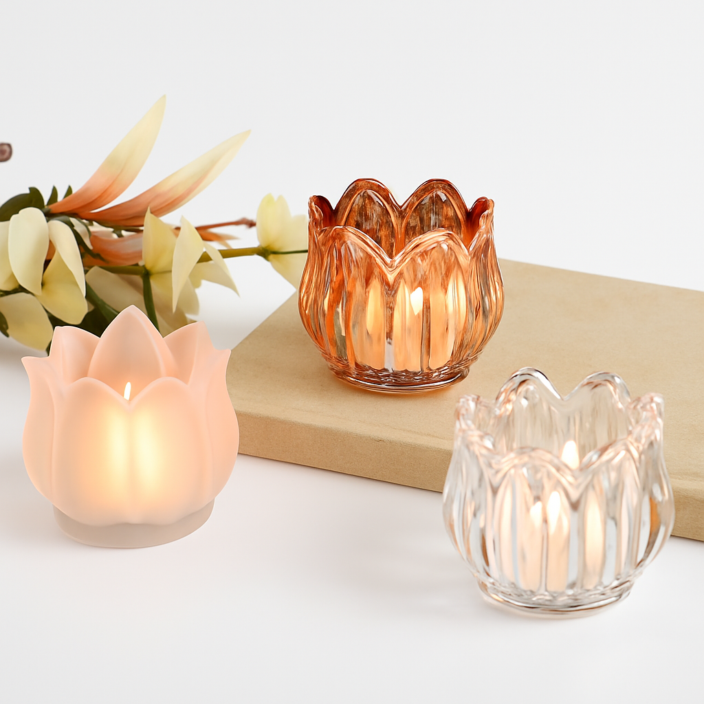 Tulip-Shaped Glass Candle Holders 3Pcs