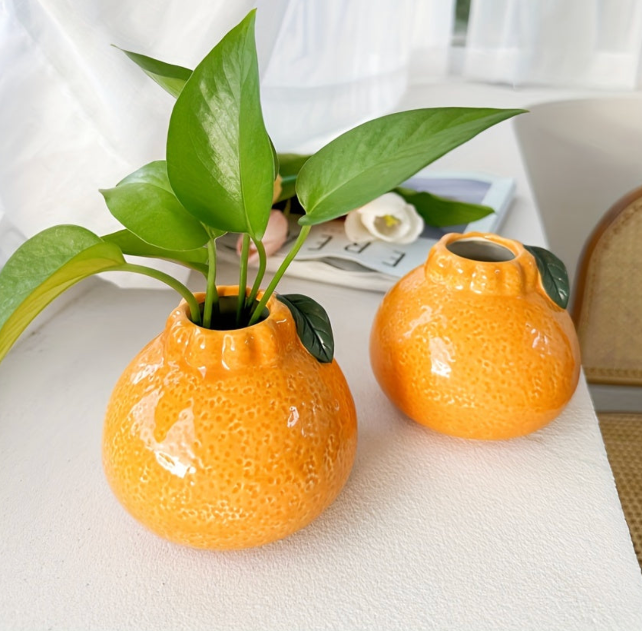 Ceramic Orange Vase with Textured Design 1Pc