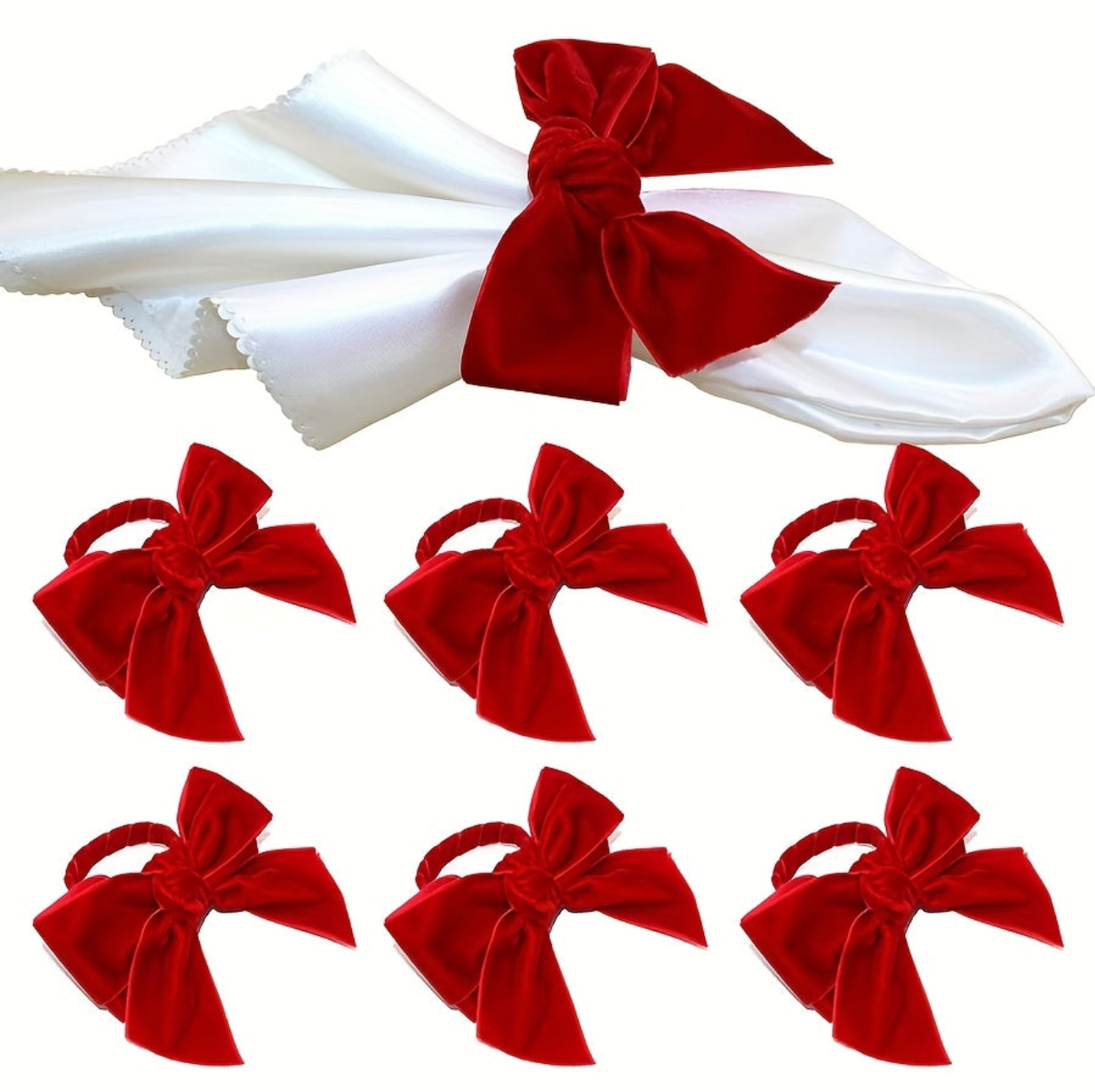 Elegant Red Bow Napkin Ring Set 6Pcs