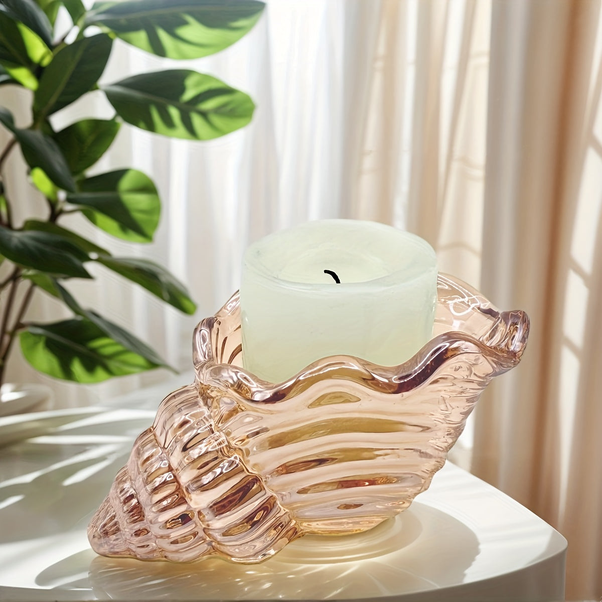 Seashell-Shaped Glass Candle Holder